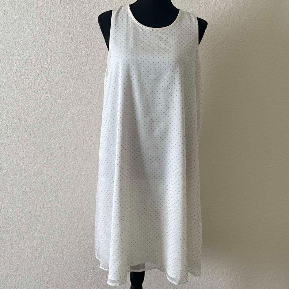 Tommy Hilfiger Sleeveless White with Gold Polka Dot Lined Dress Size 12